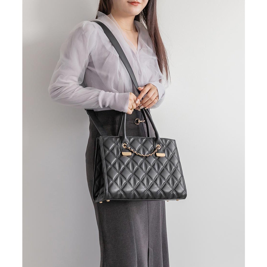 ランダ RANDA 2WAYチェーンデザインキルティングトートバッグ （BLACK