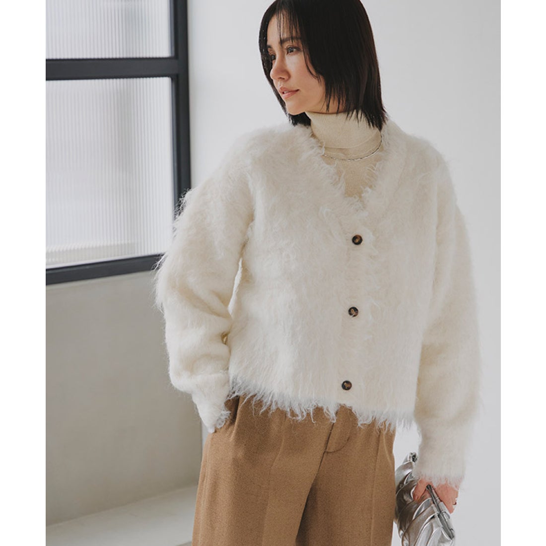 ラス RASW 2wayシャギーニットカーディガン （アイボリー