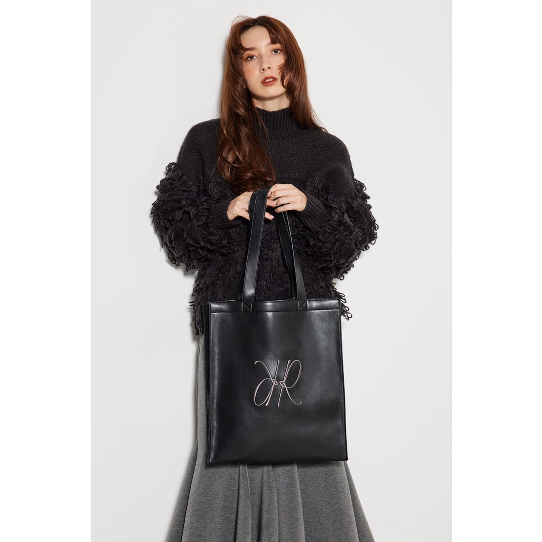 rienda Rロゴフェイクレザートートバッグ BLK -靴＆ファッション通販