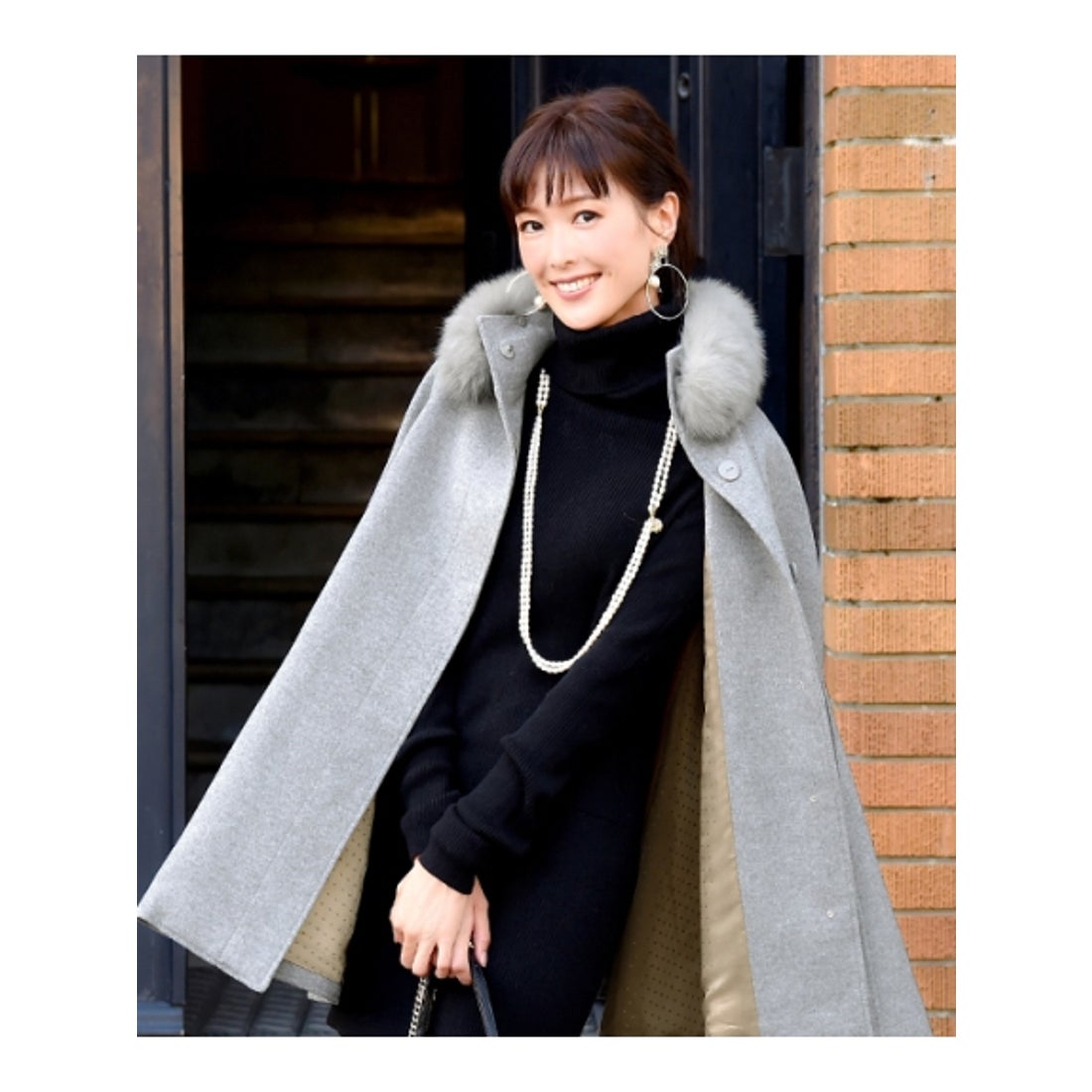 RUIRUE BOUTIQUE フォックスファー付きケープコート(7号～15号