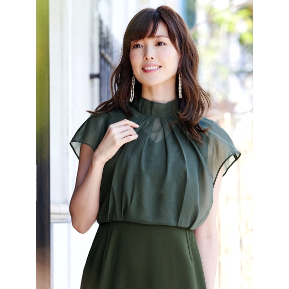 RUIRUE BOUTIQUE トランスペアレントネックリボンワンピース （シダー