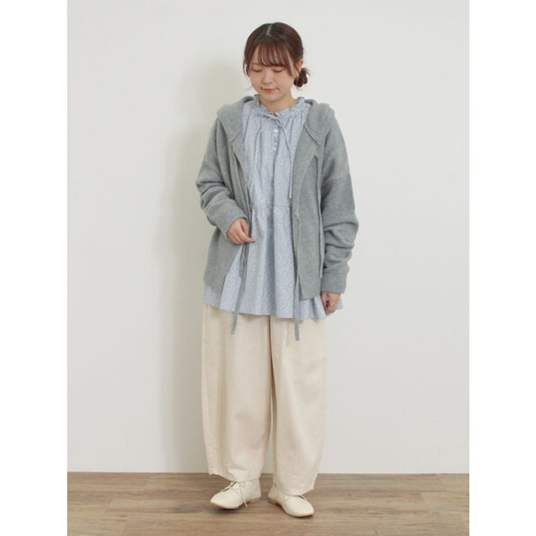 サマンサ モスモス Samansa Mos2 フード付リボンカーディガン （グレー