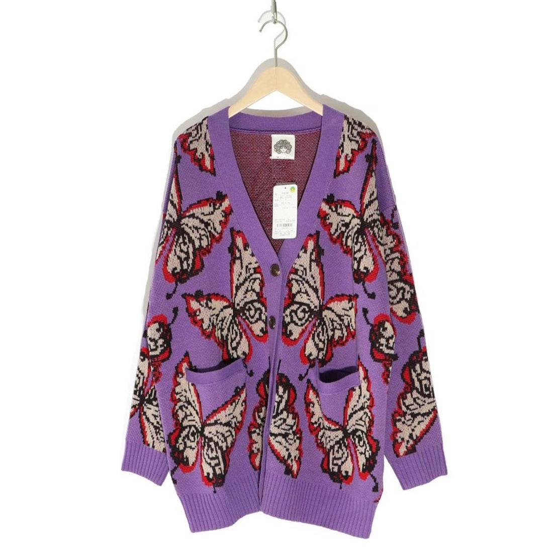 スカラー ScoLar 蝶柄ニットカーディガン （パープル） -靴