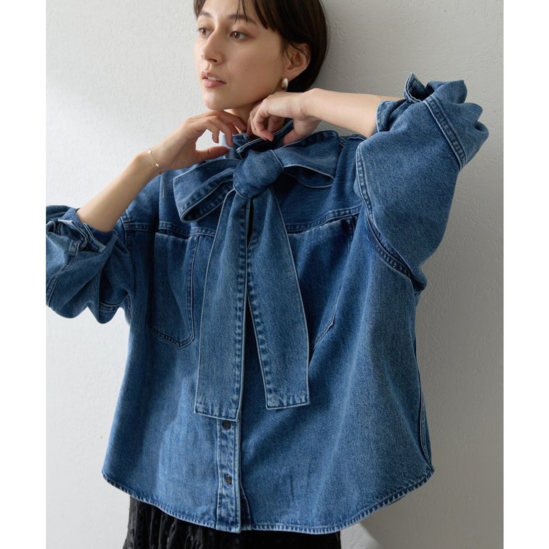 ウィムガゼット Whim Gazette デニムボウタイシャツ （blue