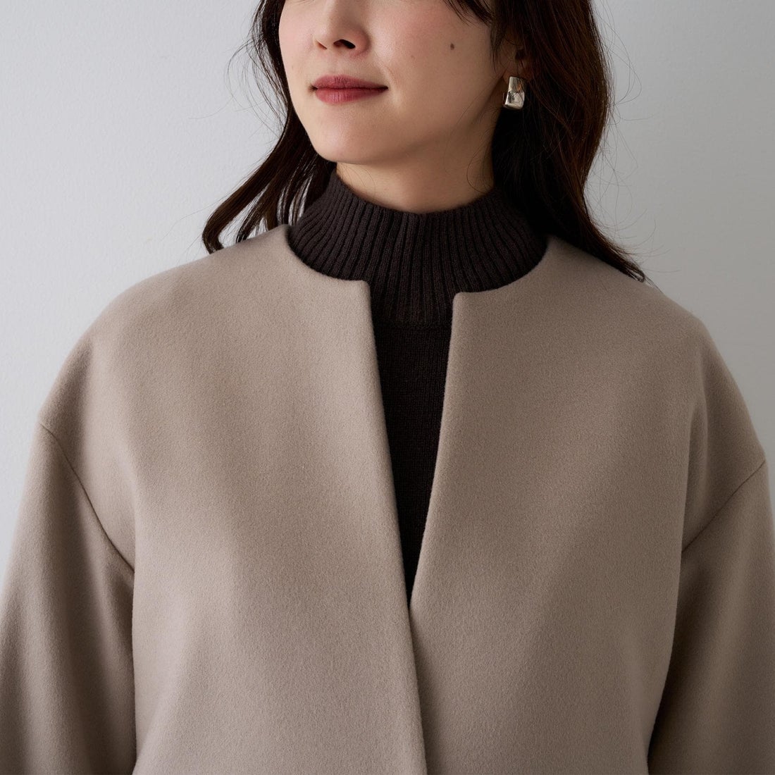 アンタイトル UNTITLED カシミヤ混ノーカラーコート （ライトグレー