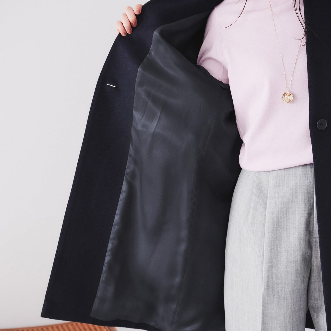 アンタイトル UNTITLED カシミヤ混ノーカラーコート （ライトグレー