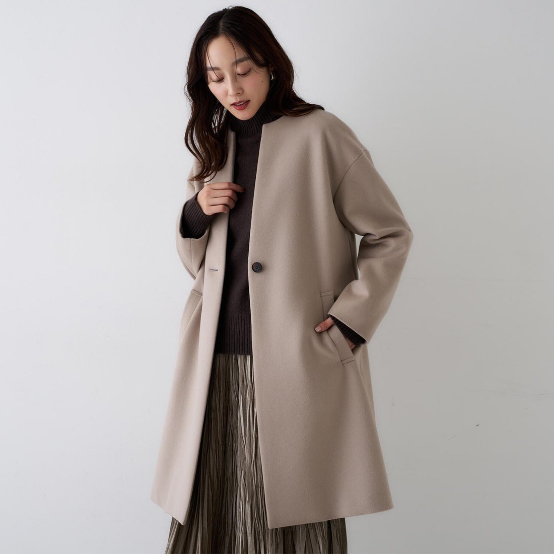 アンタイトル UNTITLED カシミヤ混ノーカラーコート （ブラウン(042