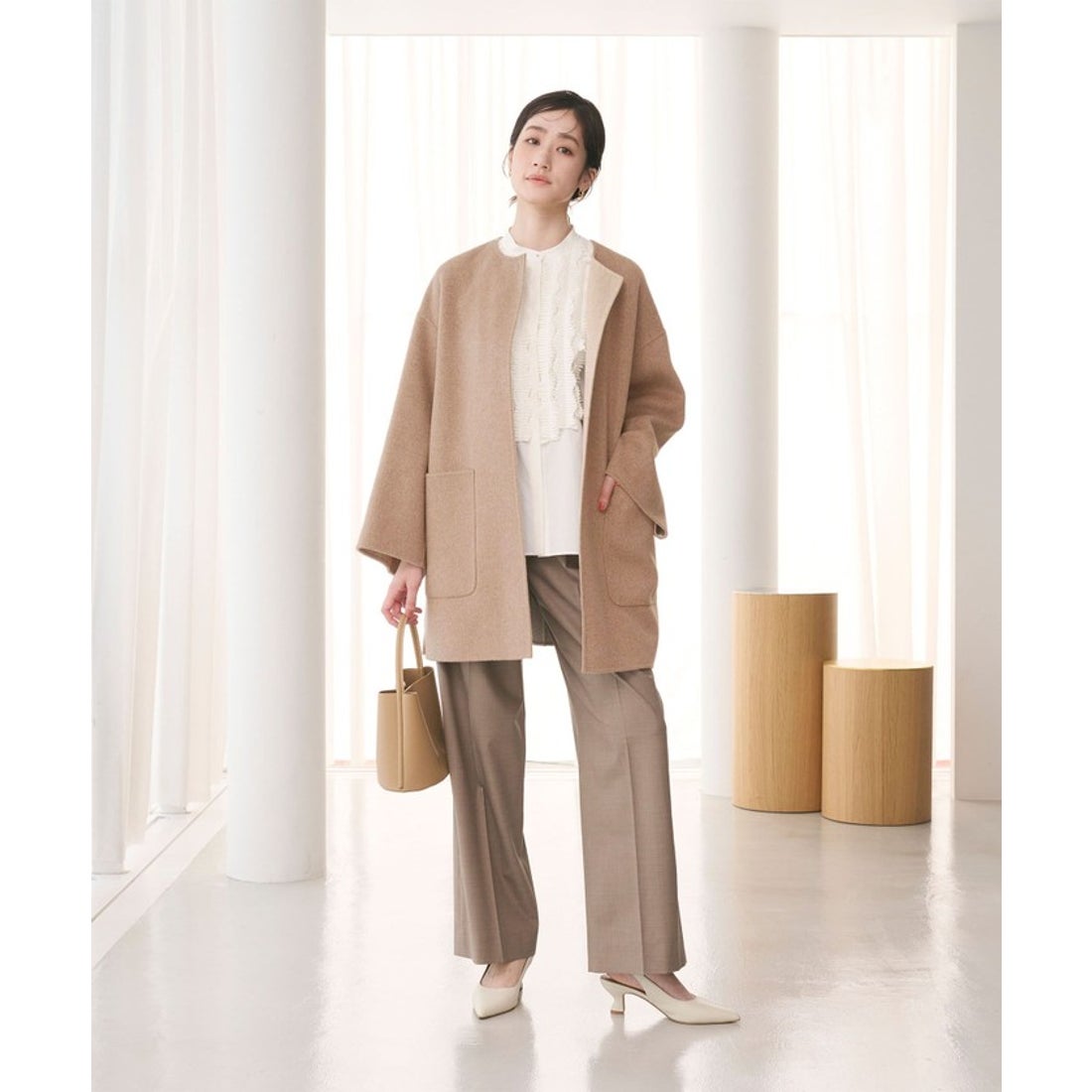 UNITED ARROWS バイカラー リバー ミドルコート （OFF WHITE