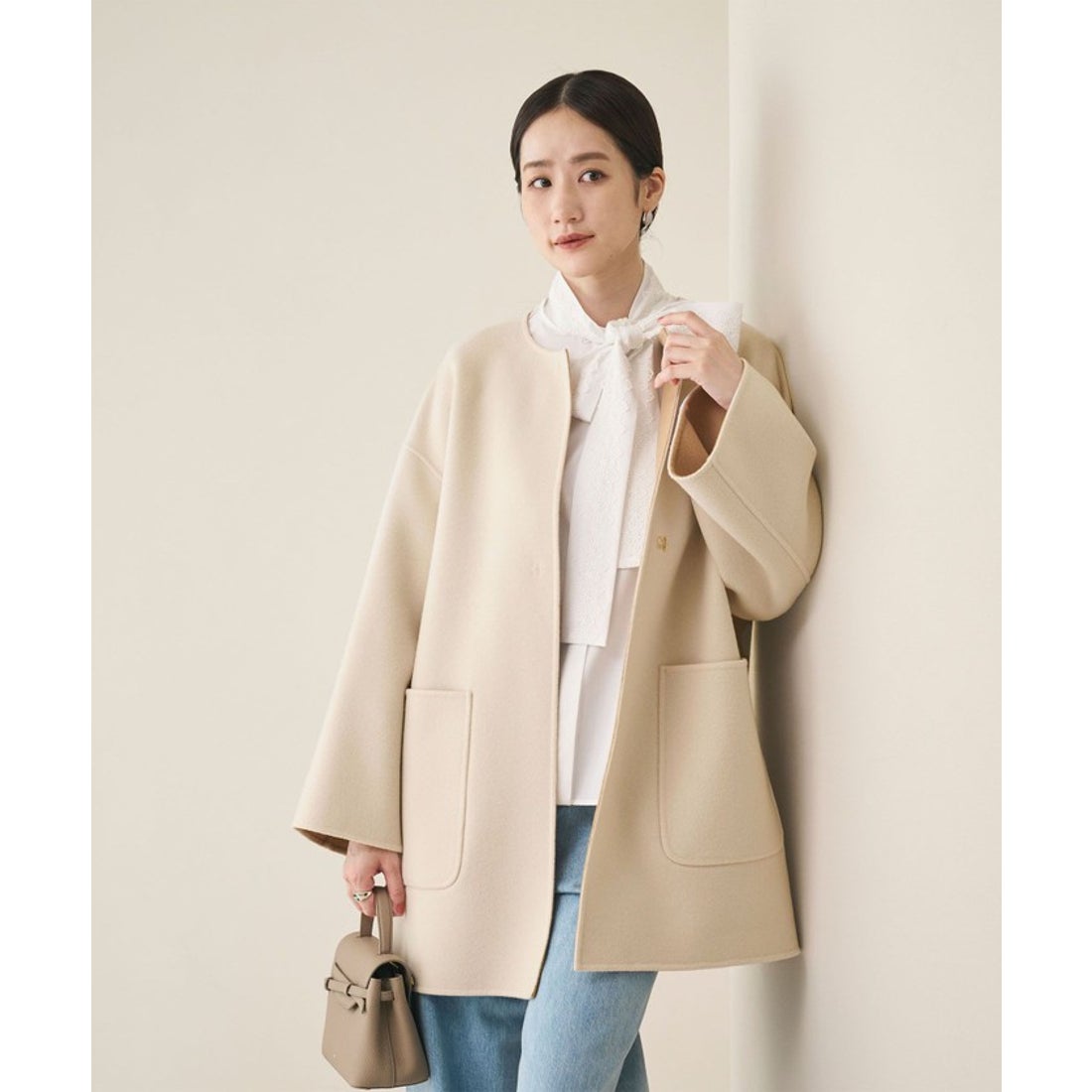 UNITED ARROWS バイカラー リバー ミドルコート （OFF WHITE