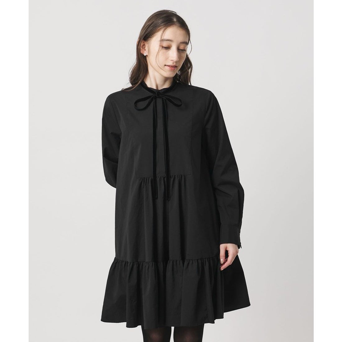 UNITED ARROWS タフタ ギャザー ティアードワンピース ‐ウォッシャブル