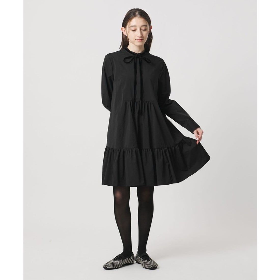 UNITED ARROWS タフタ ギャザー ティアードワンピース ‐ウォッシャブル