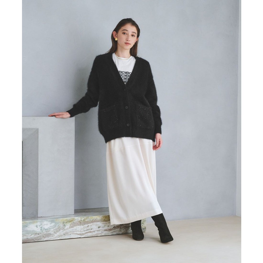 UNITED ARROWS フォックスカシミヤ スパンコール ミドル カーディガン