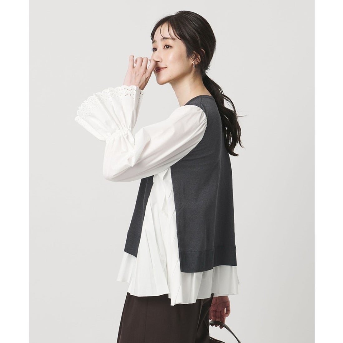 UNITED ARROWS プリーツ コンビ ニット ブラウス ‐ウォッシャブル