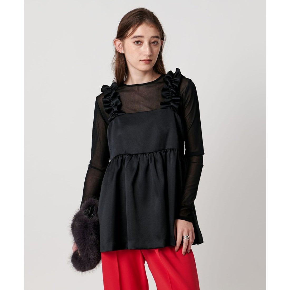 UNITED ARROWS ギャザー サテン キャミソール ‐ウォッシャブル