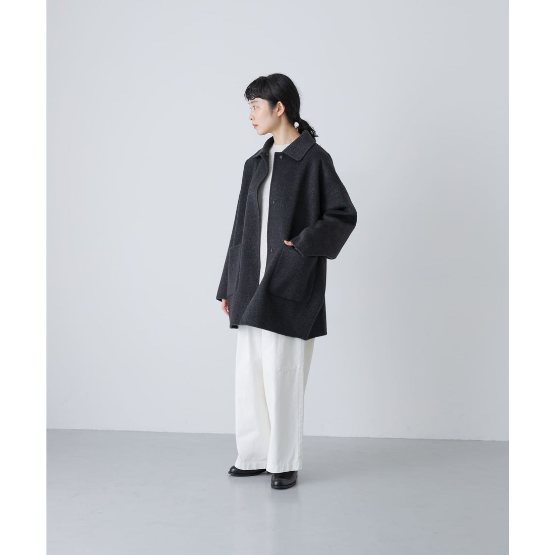 カグレ かぐれ ウールステンカラーショートコート （ブラック