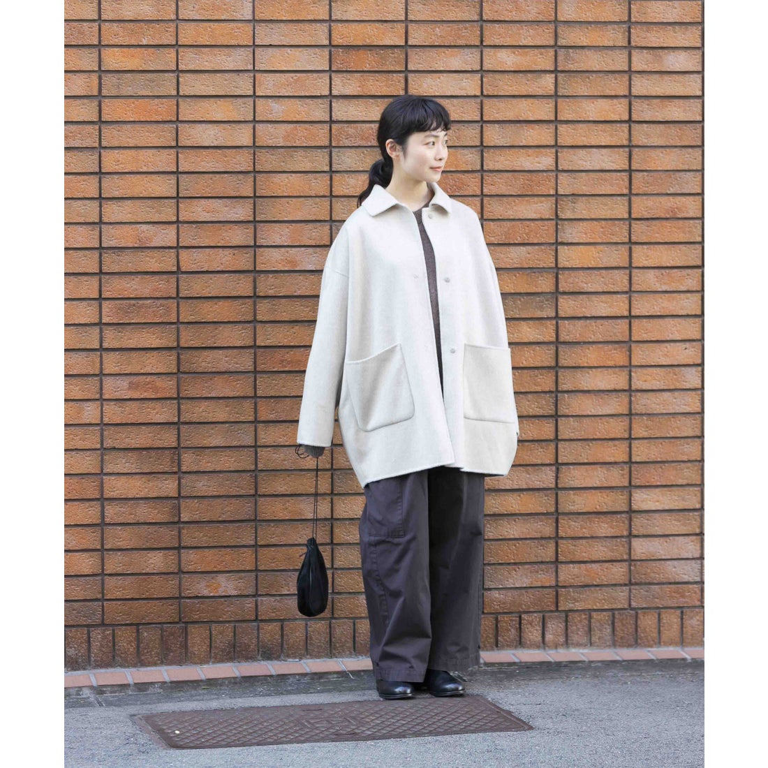 カグレ かぐれ ウールステンカラーショートコート （ブラック