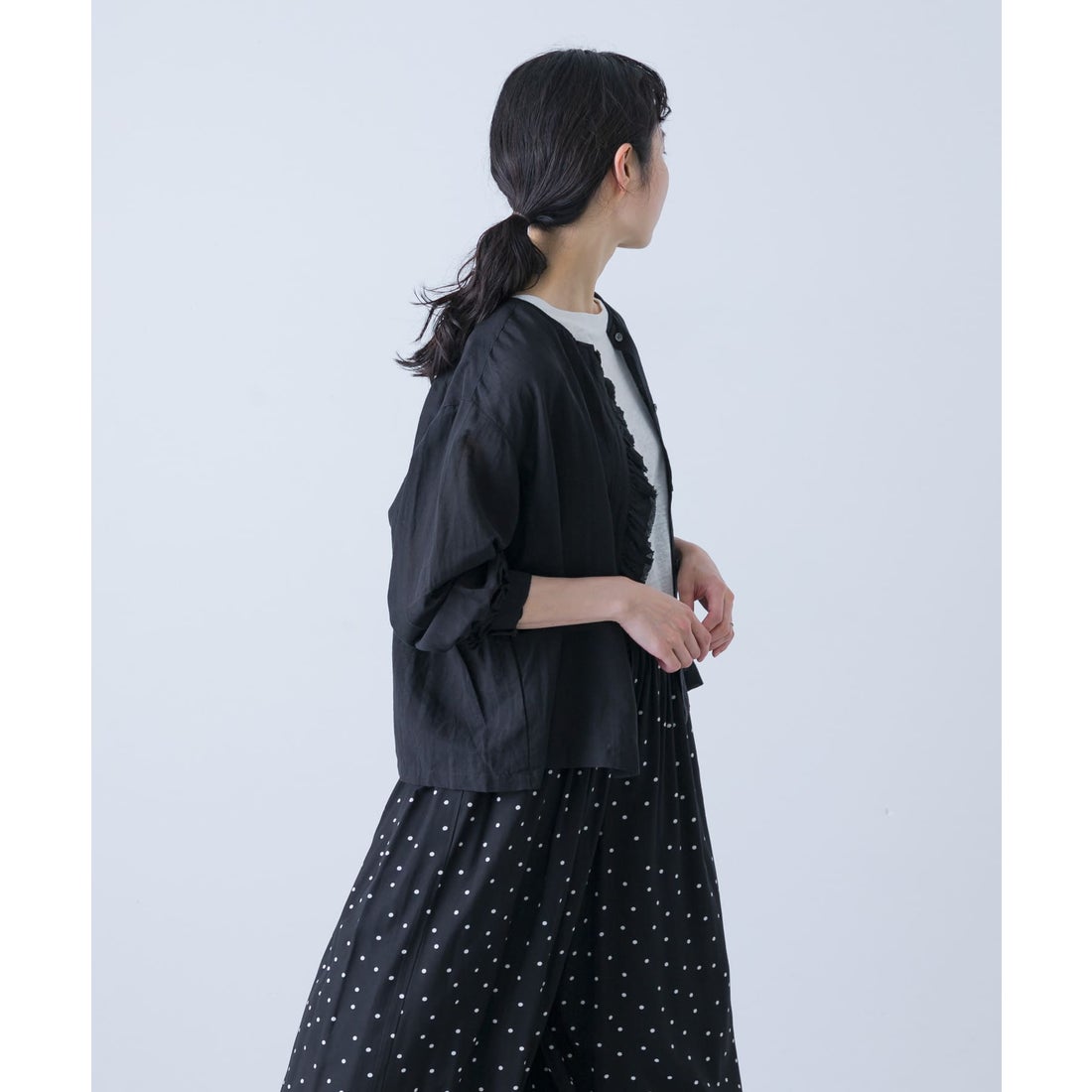 カグレ かぐれ コットンリネンワッシャーフリルブラウス （L.GRAY