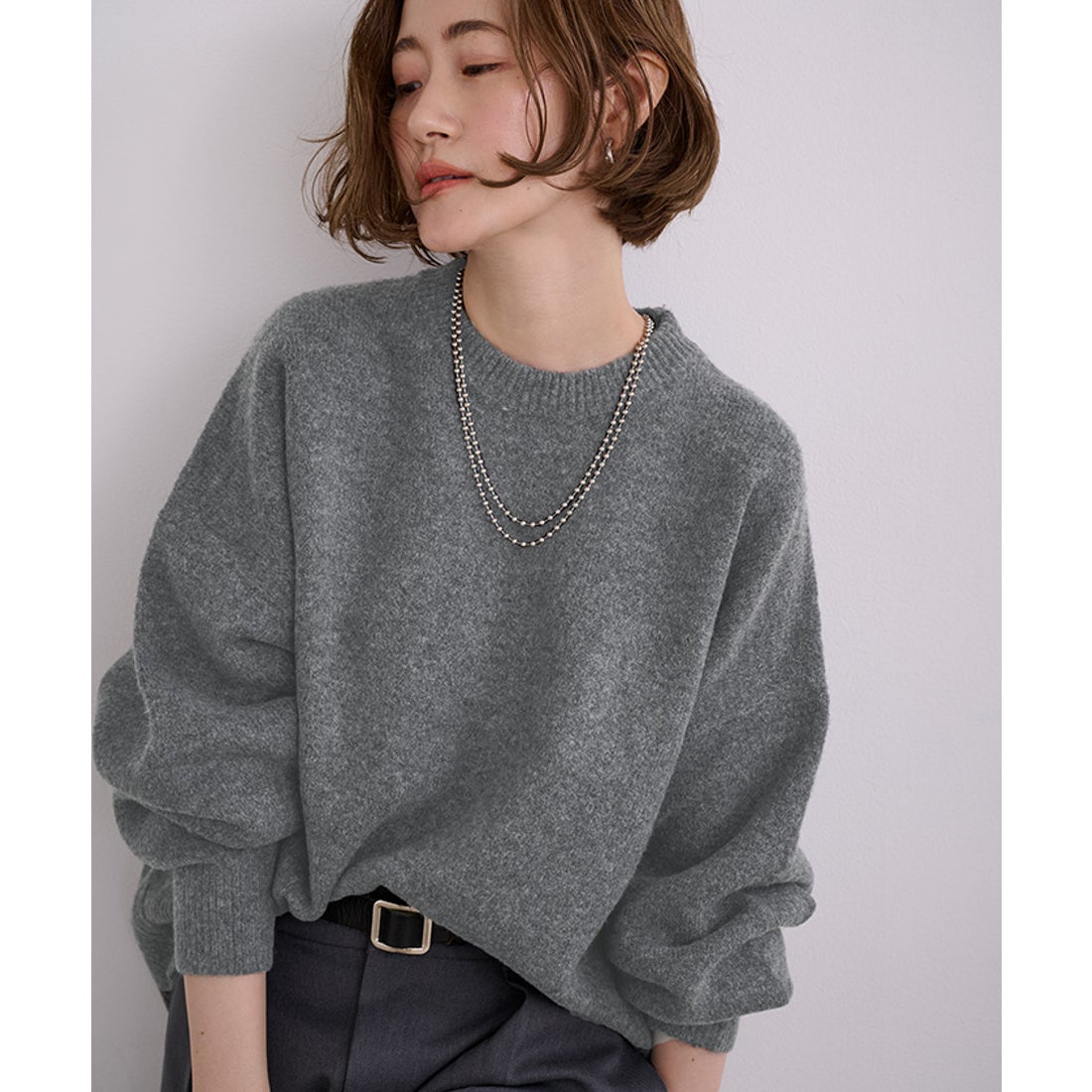 ユアーズ ur's ヤクライククルーネックニット （杢グレー