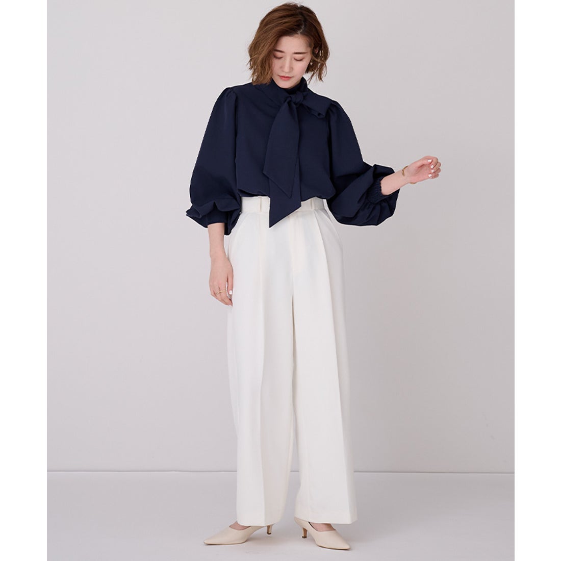 ユアーズ ur's 2wayボリュームスリーブボウタイブラウス （ブラック