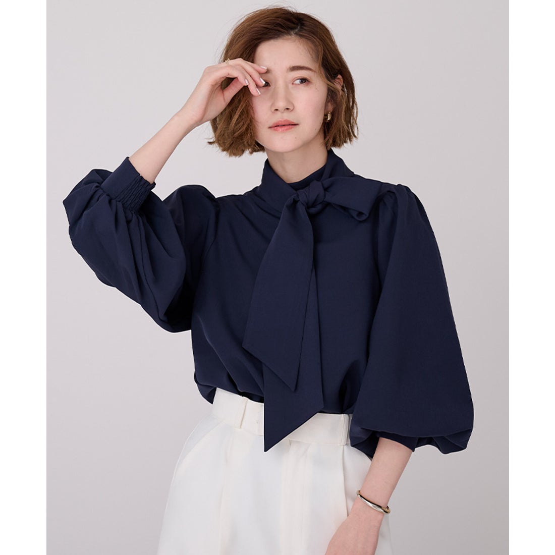 ユアーズ ur's 2wayボリュームスリーブボウタイブラウス （ブラック