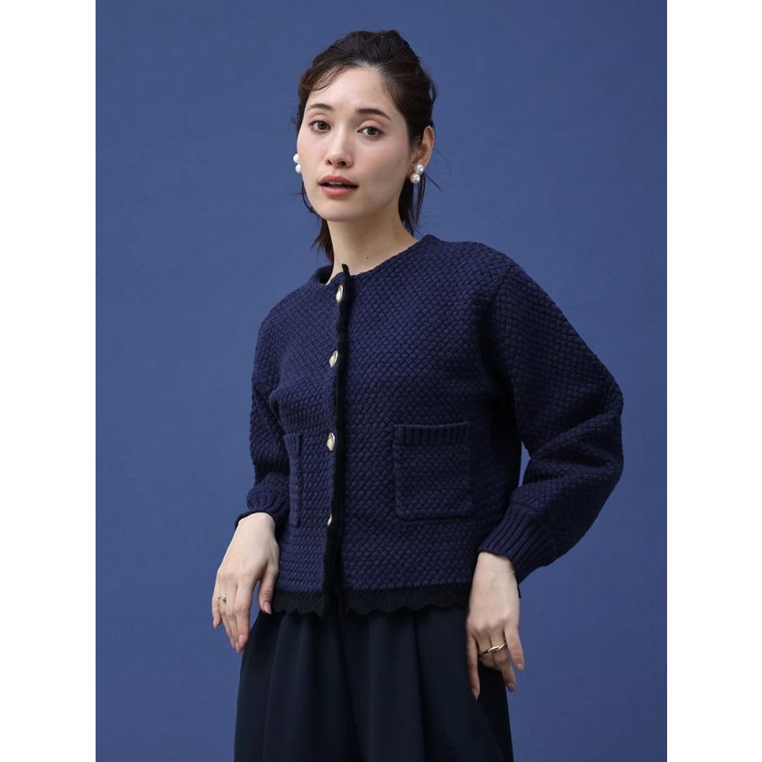 メゾンエシェル 2WAYバイカラーニットカーディガン ネイビー メゾン