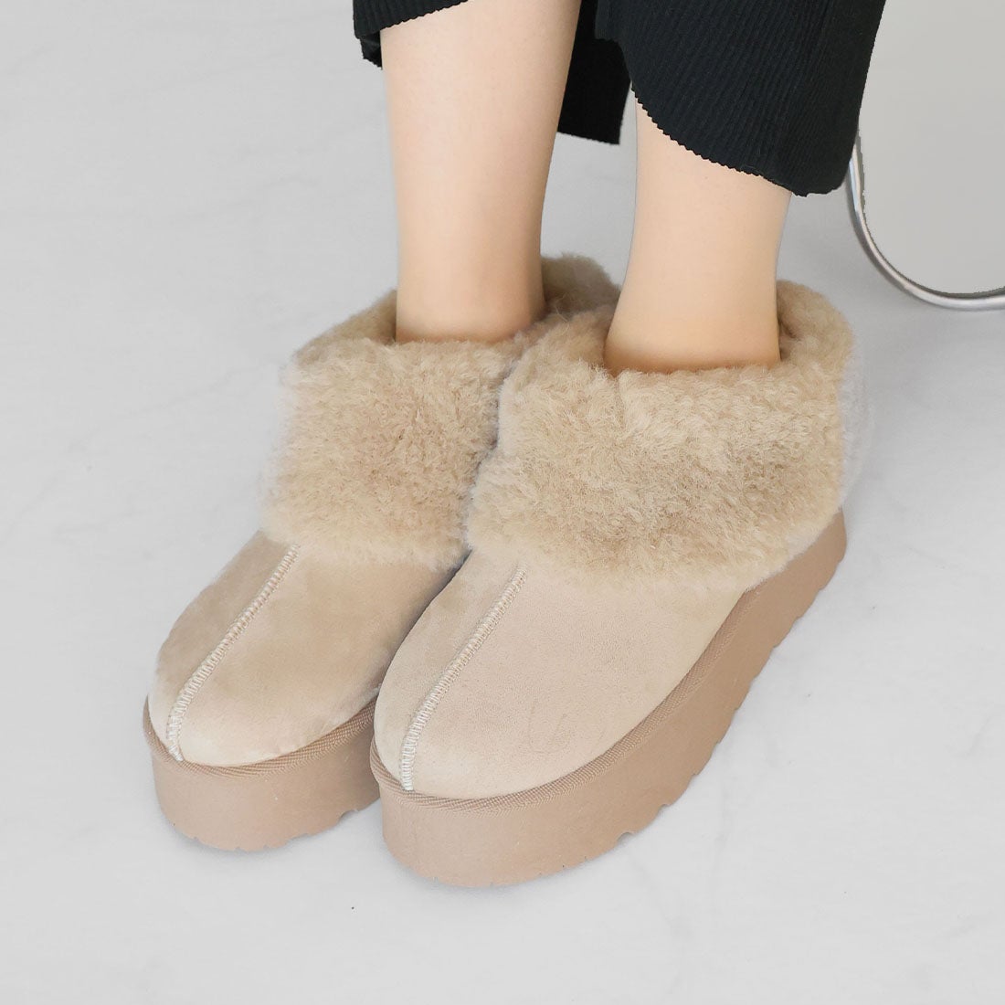 ヴィヴィアン VIVIAN 【もふぽか】 厚底サボムートンブーツ （ベージュ