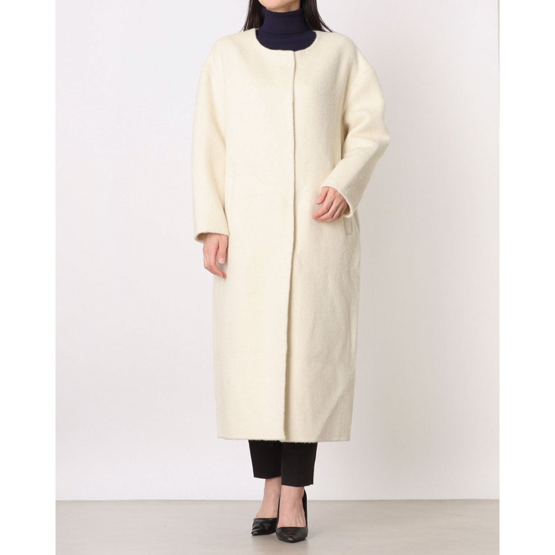 ベスジョーヤ VESGIOIA アルパカ混ウールロングノーカラーコート