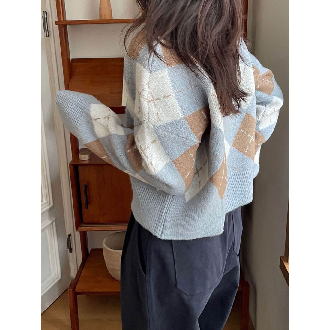 ビビッドレディ VIVIDLADY アーガイル柄 vネックニットセーター