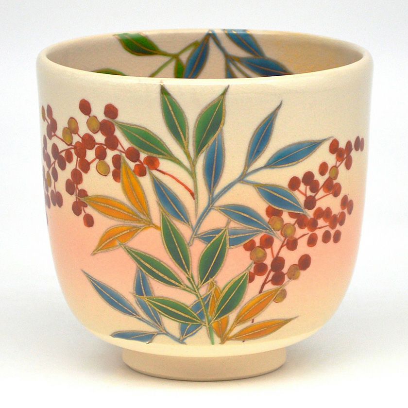 逢絢亭・新品茶道具 茶碗 京焼 仁清写 南天の絵 手塚充 手塚