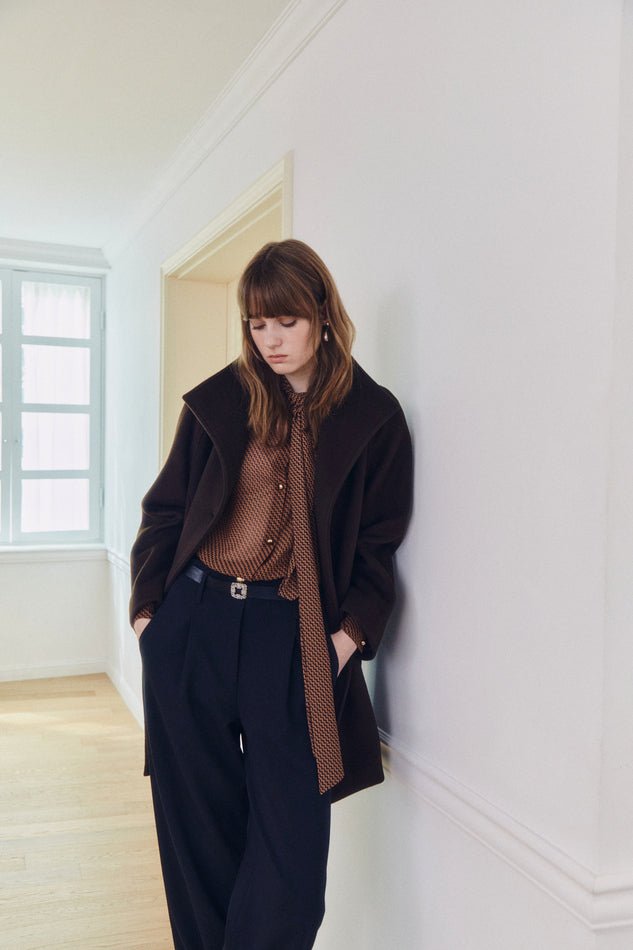 ハイネックルーズフィット ハーフコート_ブラウン (Benet.Me) ＠SEOUL