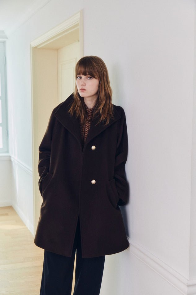 ハイネックルーズフィット ハーフコート_ブラウン (Benet.Me) ＠SEOUL