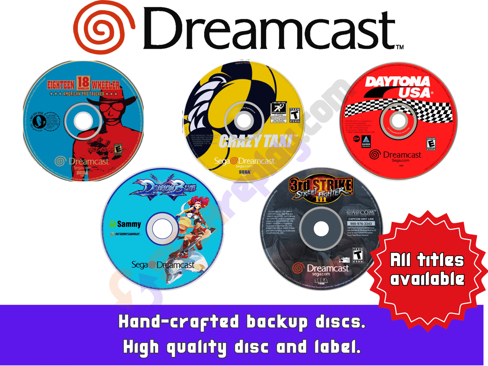 Sega Dreamcast Reproduction Games (No reproduction box or manual)