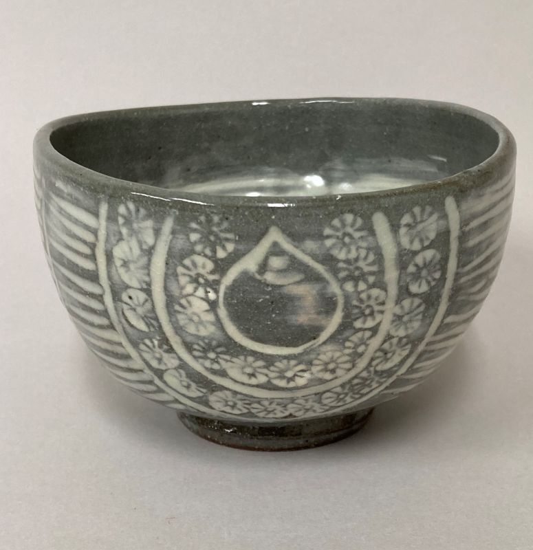 茶道具】三島写 俵形 茶碗 （内刷毛目） *清和* 清和窯*