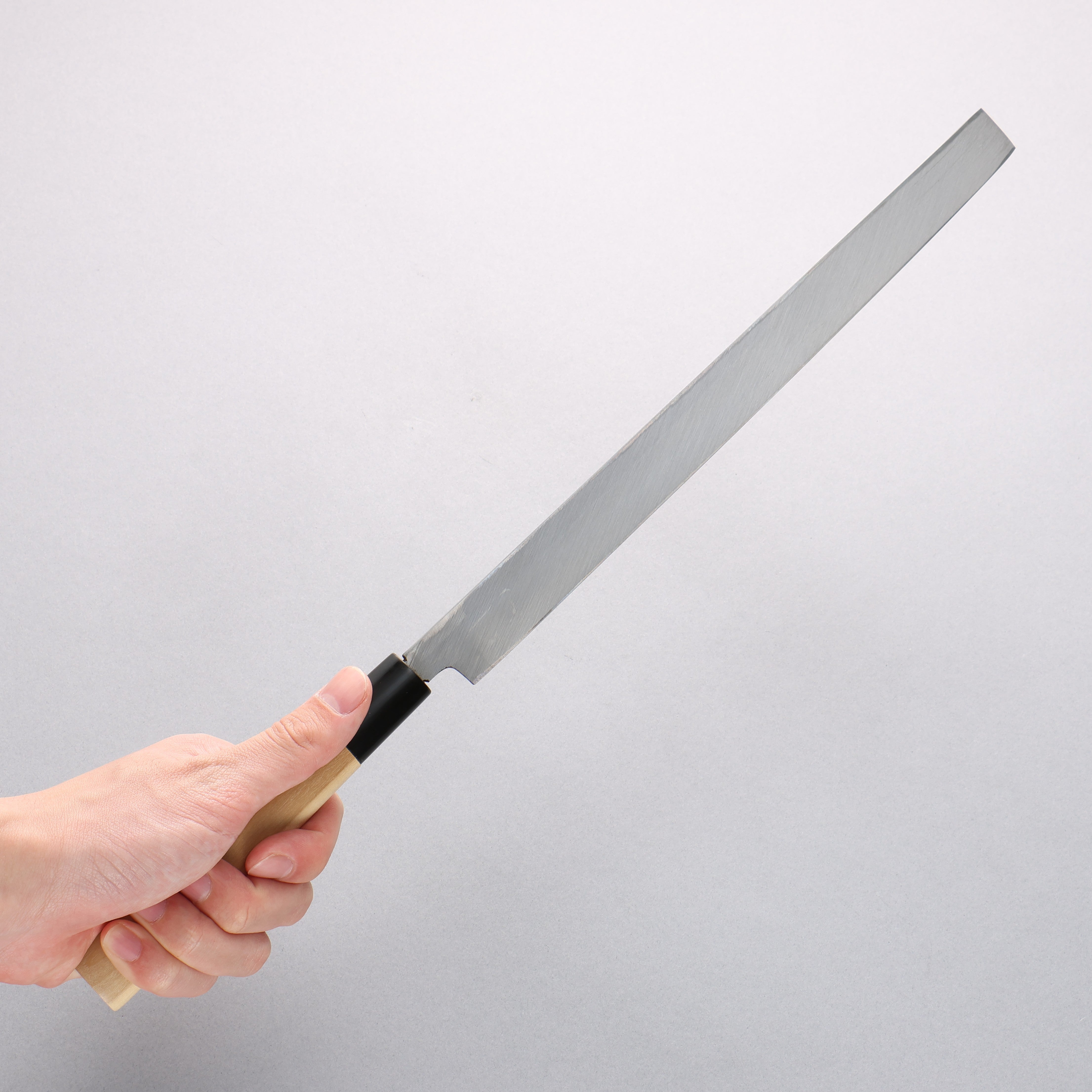 堺 孝行 【左利き用】 霞研 白鋼 蛸引包丁 朴柄 – 清助刃物 Japan