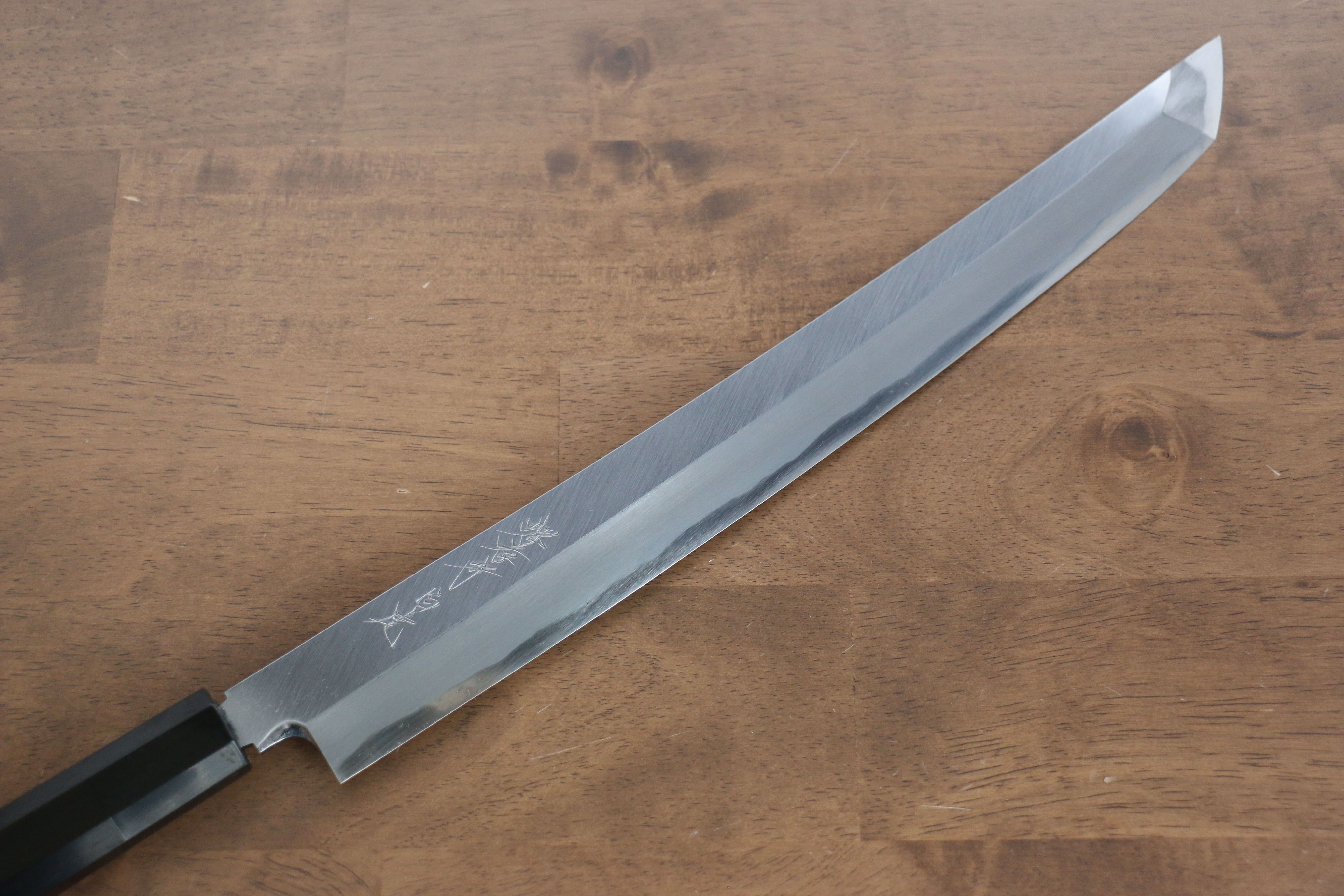 堺 孝行 斬月 白一鋼 先丸柳刃包丁 330mm 黒檀柄 鞘付き – 清助刃物 Japan