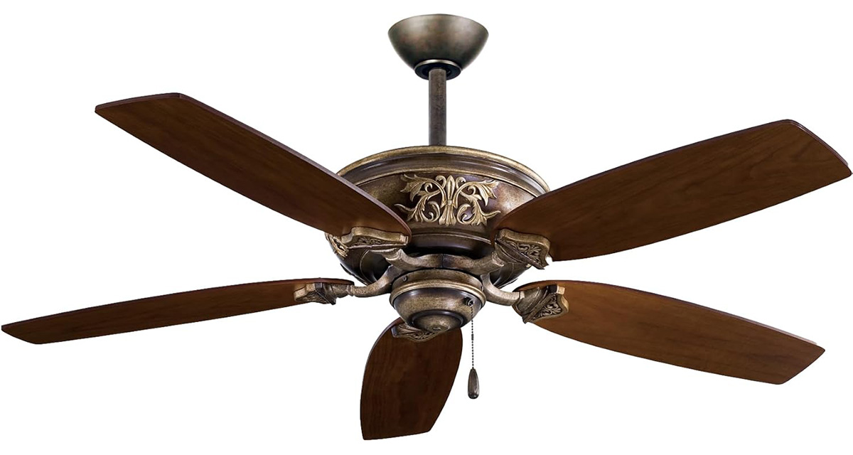クラシカシーリングファン照明（オールドアイアン＆木目ブレード