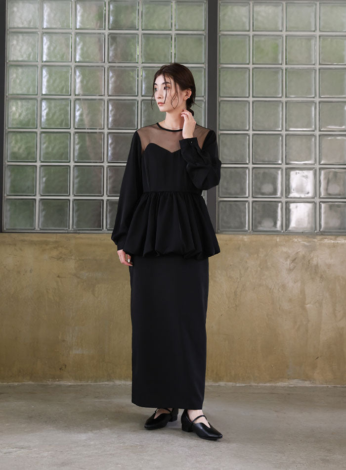 オケージョン/結婚式】ペプラムバルーンドッキングワンピース – SELECT