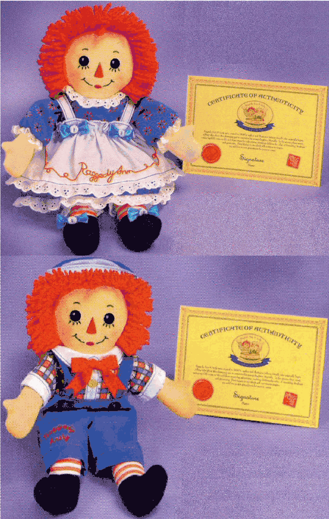 Raggedy Ann & Raggedy Andy 90th Anniversary Certificate Dolls Set