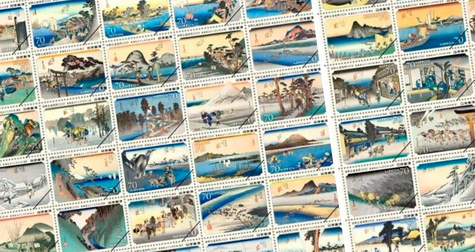 圧巻の55作品！歌川広重「東海道五十三次」の全作品が郵便切手になり