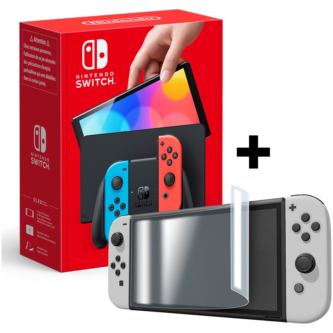 Consola Nintendo Switch OLED, Neon Blue/Red + Folie protectie