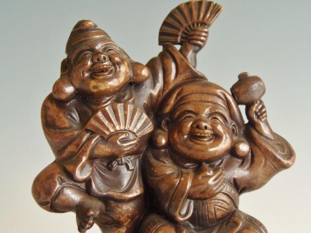 古備前 人形徳利 大黒天 福禄寿 在銘 花瓶 古備前 人形徳利 大黒天 福