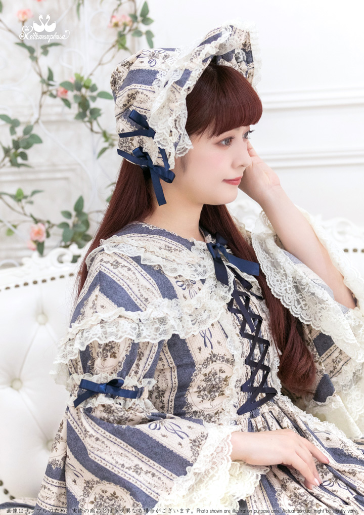 No.876 アンティークブーケ 姫袖ワンピース + ケープ + ボンネット