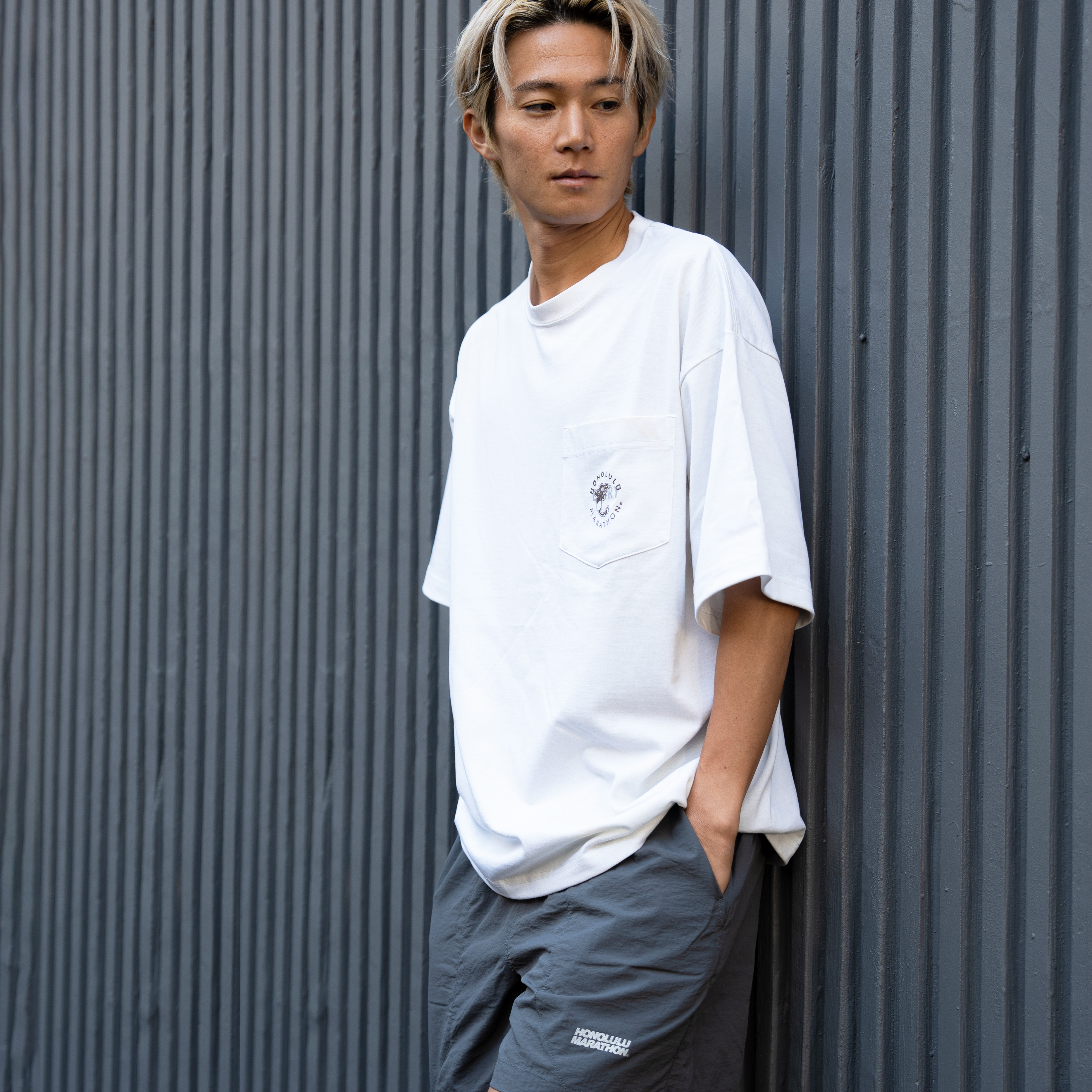 数量限定 ホノルルマラソン×三津家貴也コラボ コットンテックポケットT