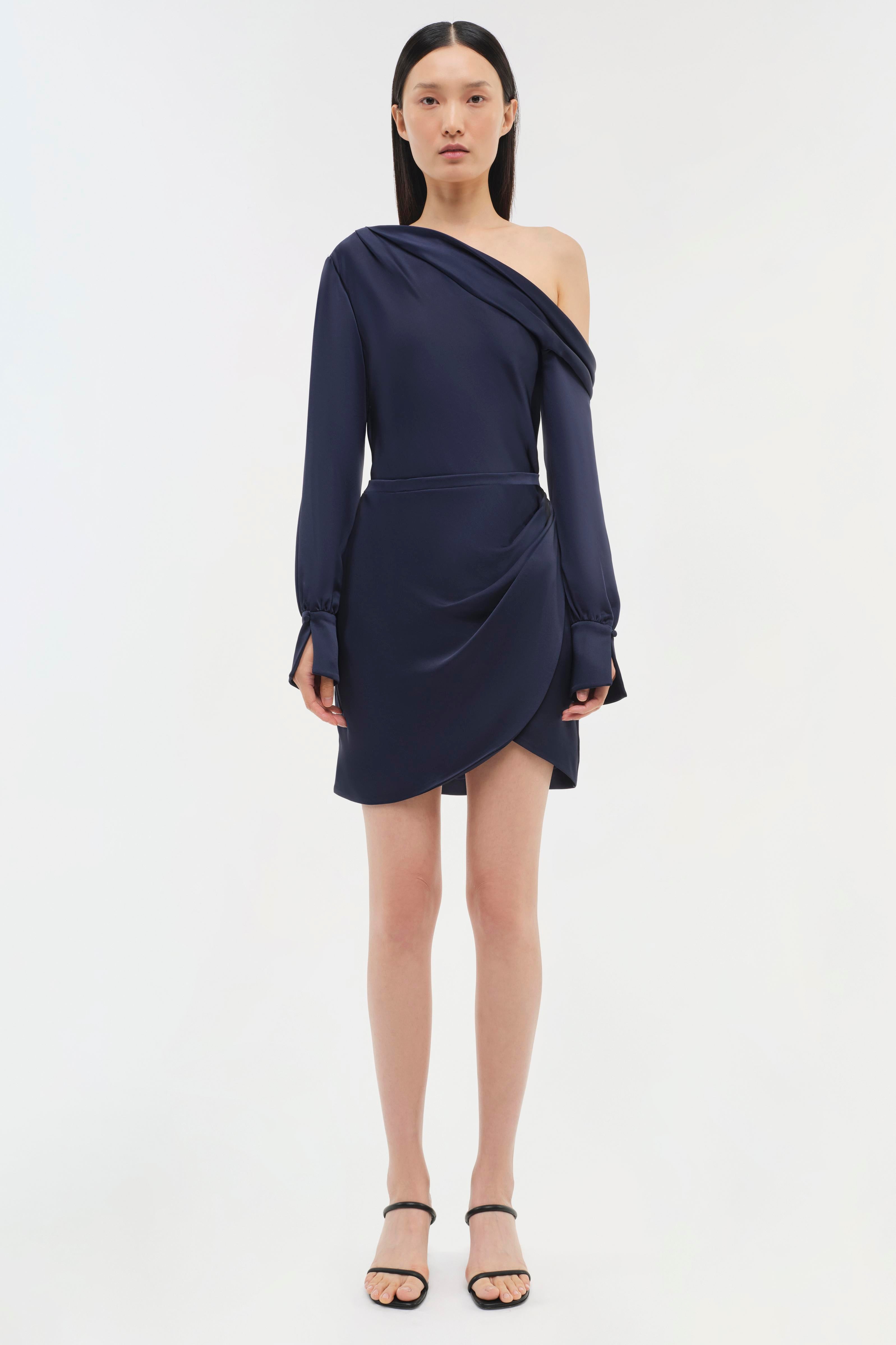 Signature Cameron One Shoulder Mini Dress - Blue | SIMKHAI