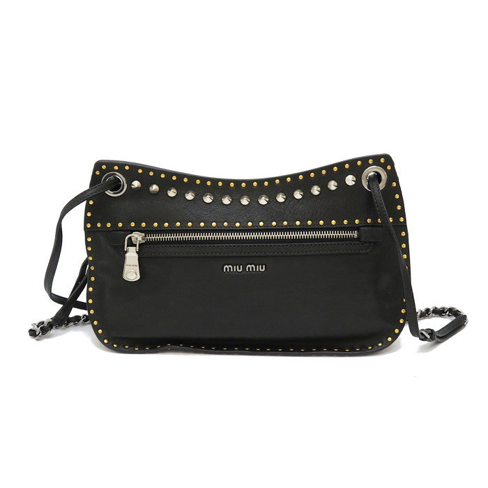 MIUMIU/ミュウミュウ】 チェーン スタッズ ショルダーバッグ レザー 黒