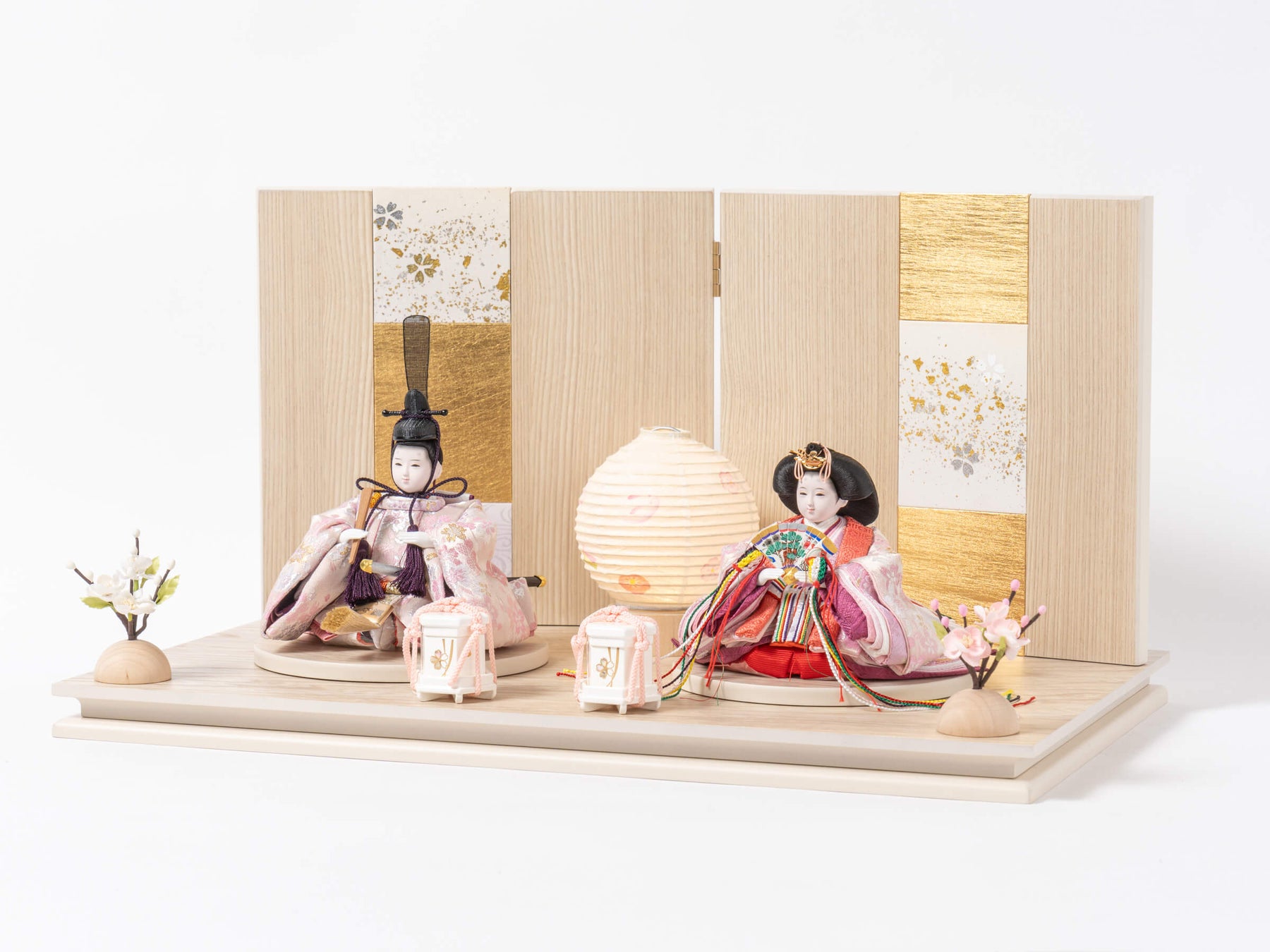 沙羅平飾り 木目白 桃色｜雛人形 お雛様 コンパクトでおしゃれ