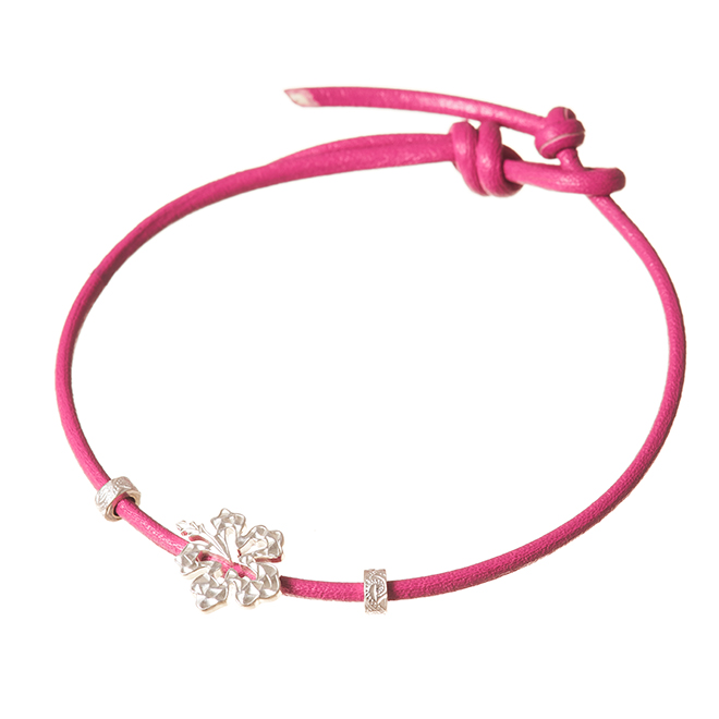 ハワイアンジュエリー/Silver925/レザーブレスレット/ハイビスカス