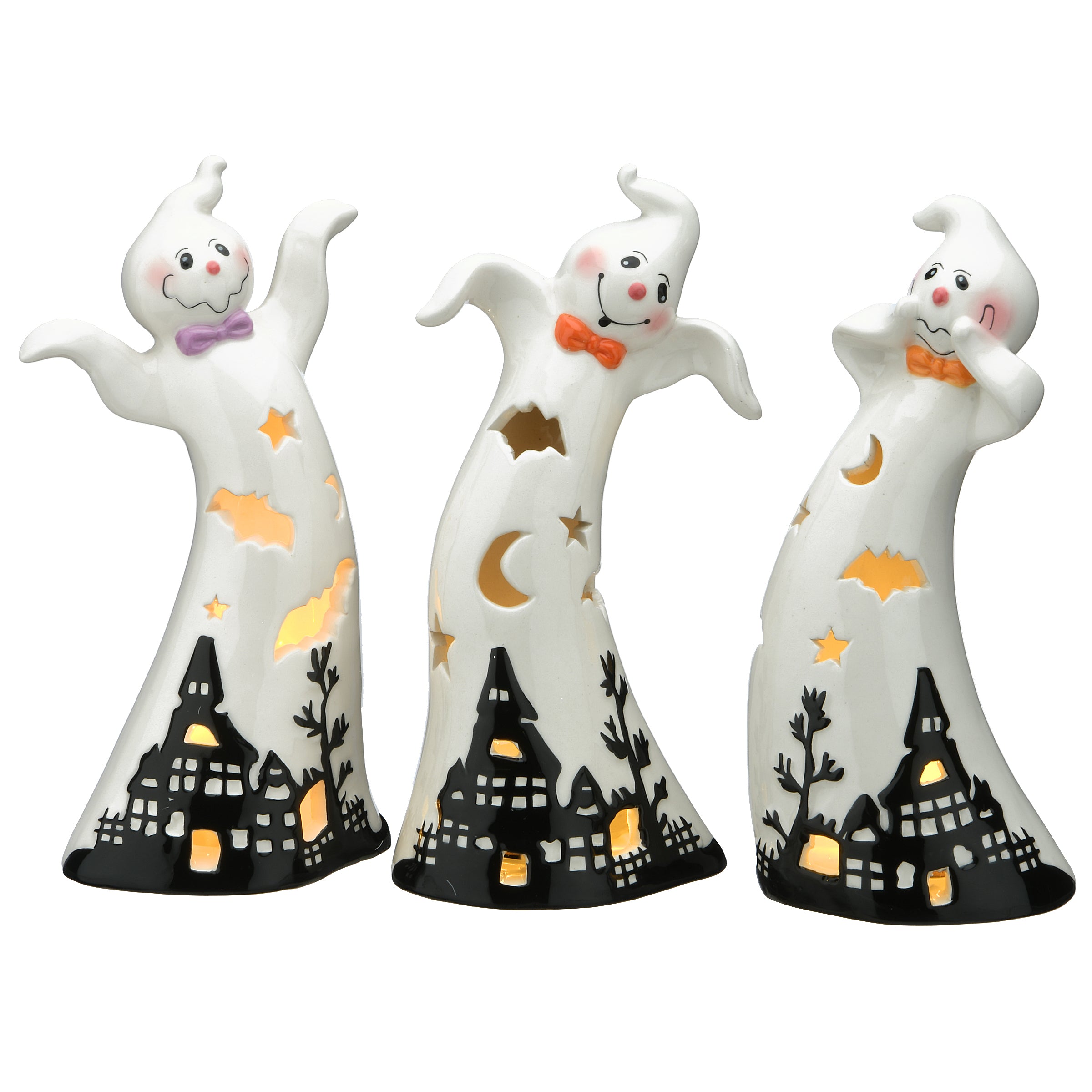 7 in. 3-Piece Halloween Three Dancing Ghosts Ceramic Decoration