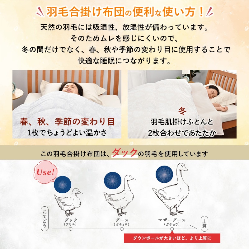 SEVENDAYS 組み合わせて使える羽毛合掛けふとん［ダック］(（シングル