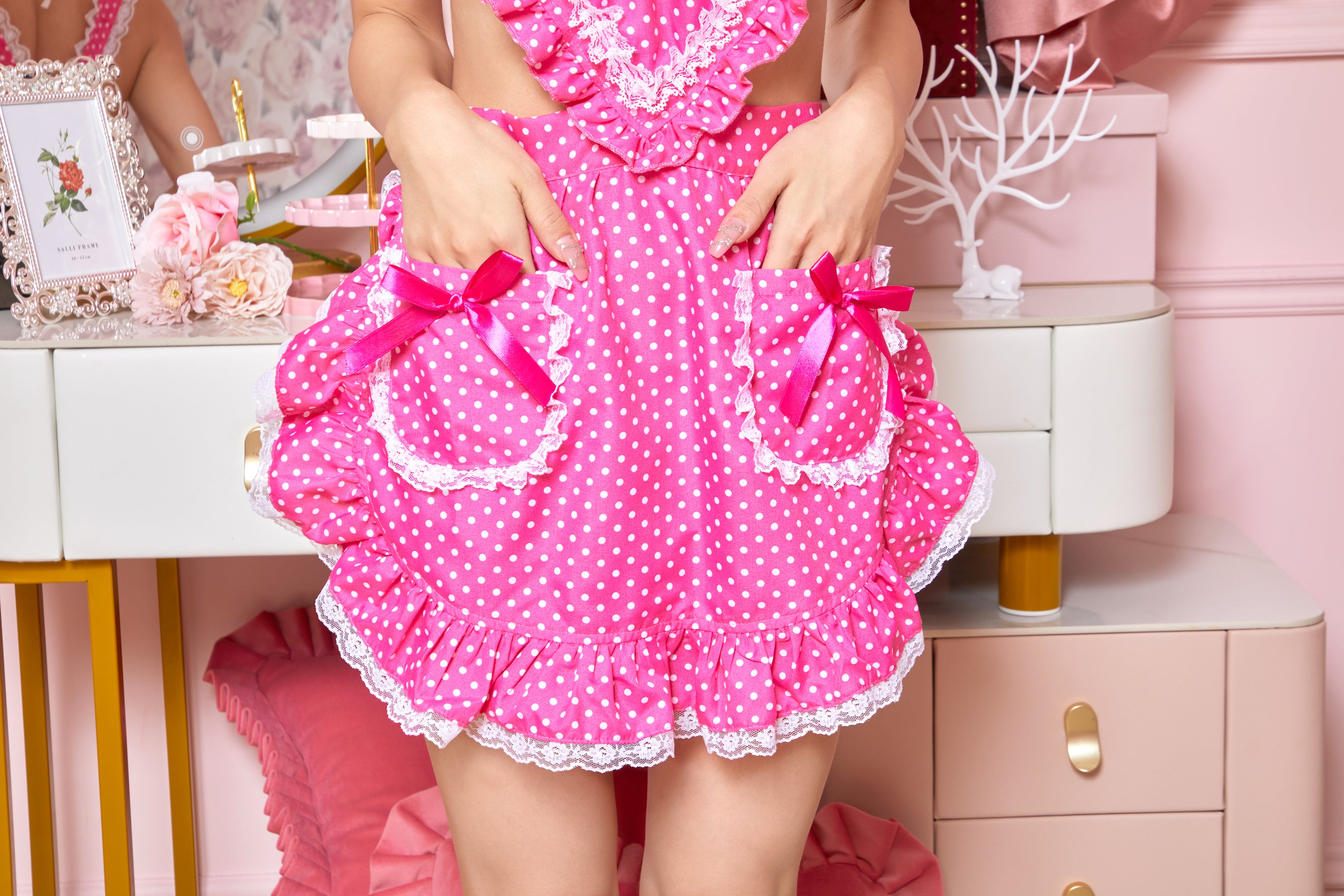 コスプレ エプロン ハートフリルエプロン ドット レディース